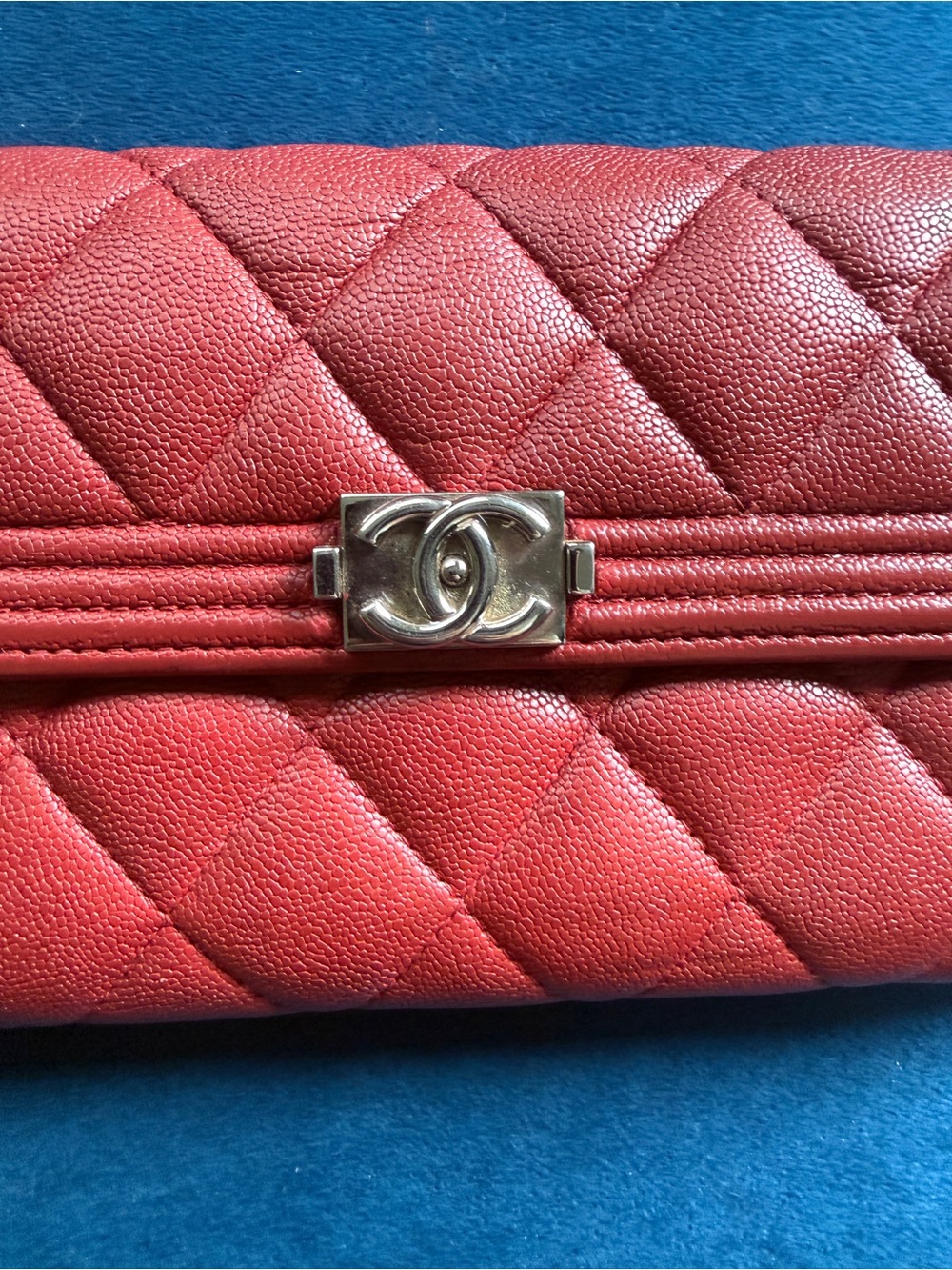 Authentic CHANEL Boy Continental Wallet Red Caviar Leather Ruthenium Hardware - Picture 2 of 10